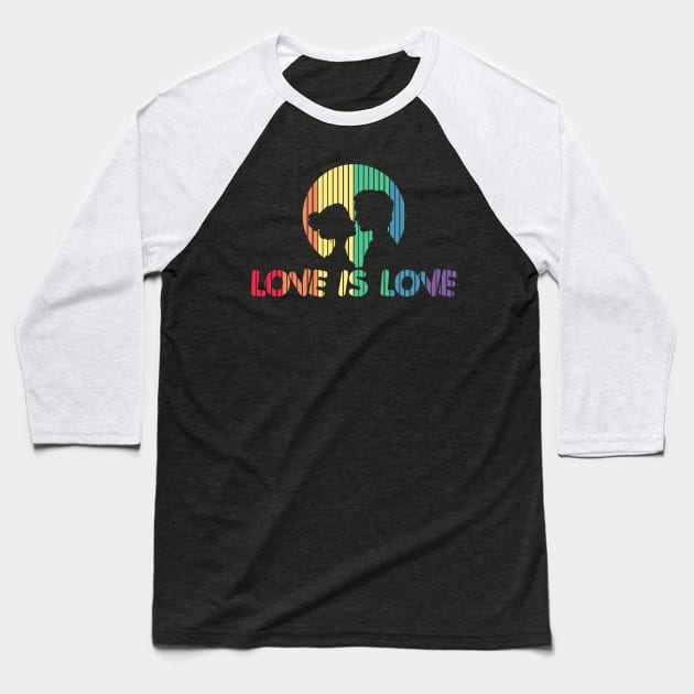Adorable Love is Love Colorful Rainbow Silhouette Baseball T-Shirt by theperfectpresents
